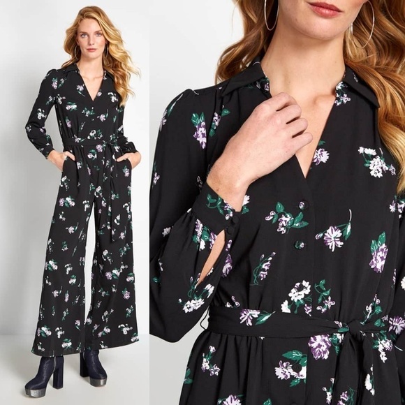 New Modcloth Floral Long Sleeve Everything and More Wide Leg Jumpsuit - Picture 1 of 9